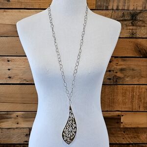 Hammered Brass Leaf/Butterfly/Fairy Wing Pendant on Copper Link Chain